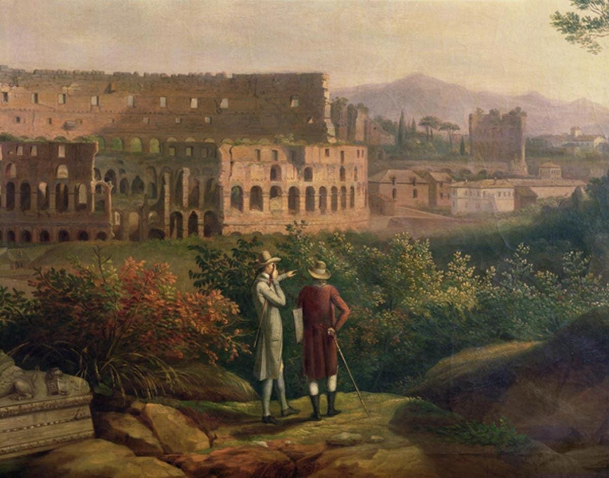 Goethe at the Colosseum in Rome, painted by Jacob Philipp Hackert