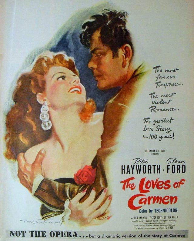 A poster for The Loves of Carmen, starring Rita Hayworth