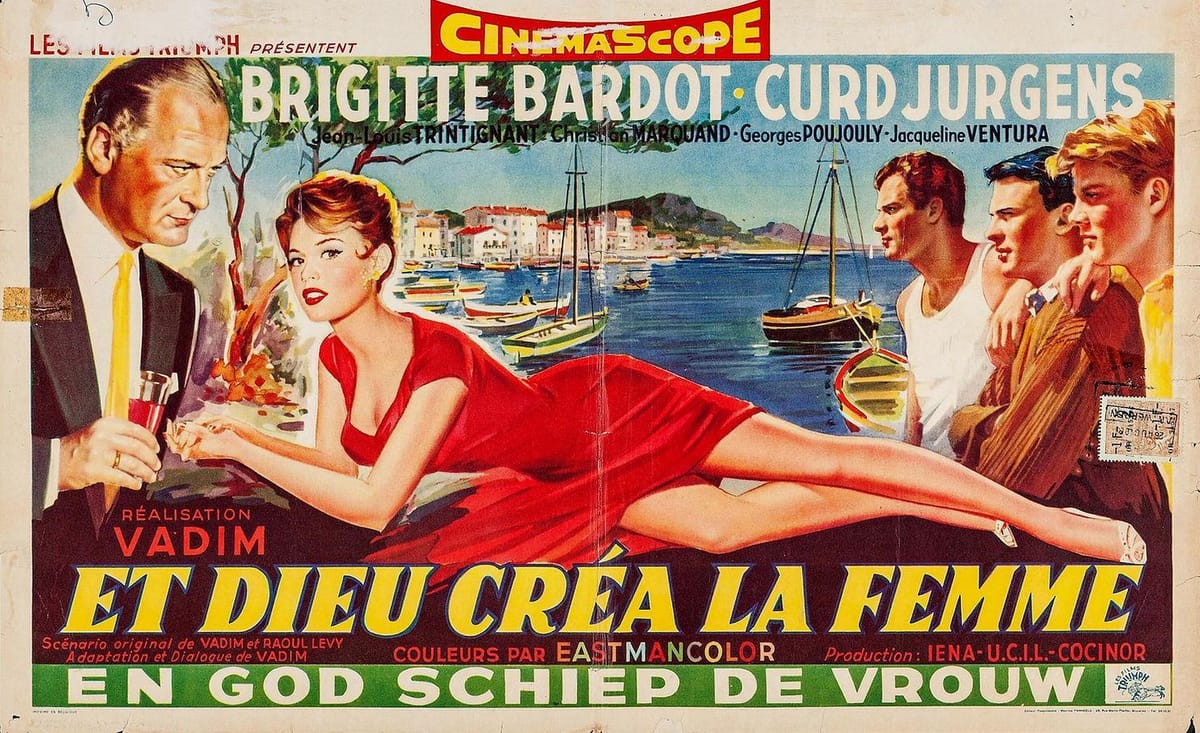A vintage French poster for And God Created Woman, showcasing St Tropez