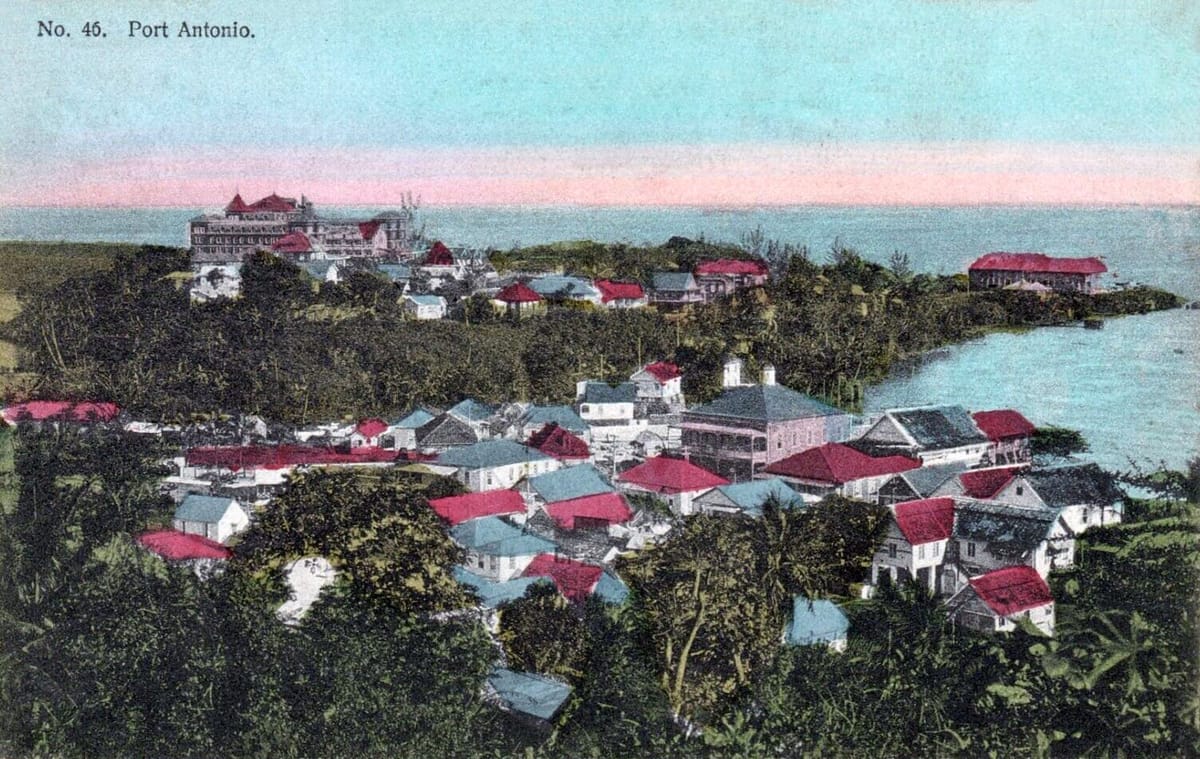 A vintage postcard view of Port Antonio, Jamaica, circa 1908
