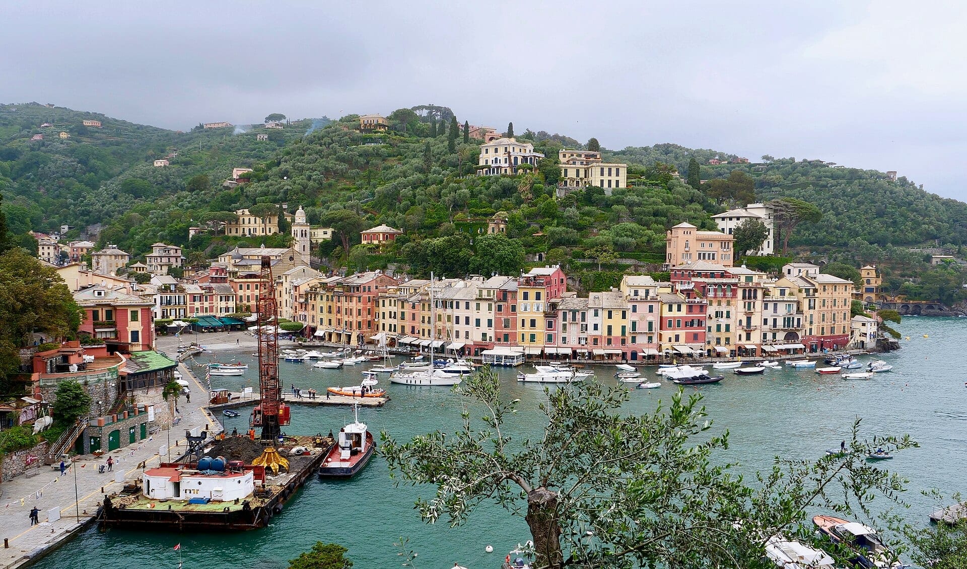 The harbour of Portofino seen from above, on the Ligurian coast