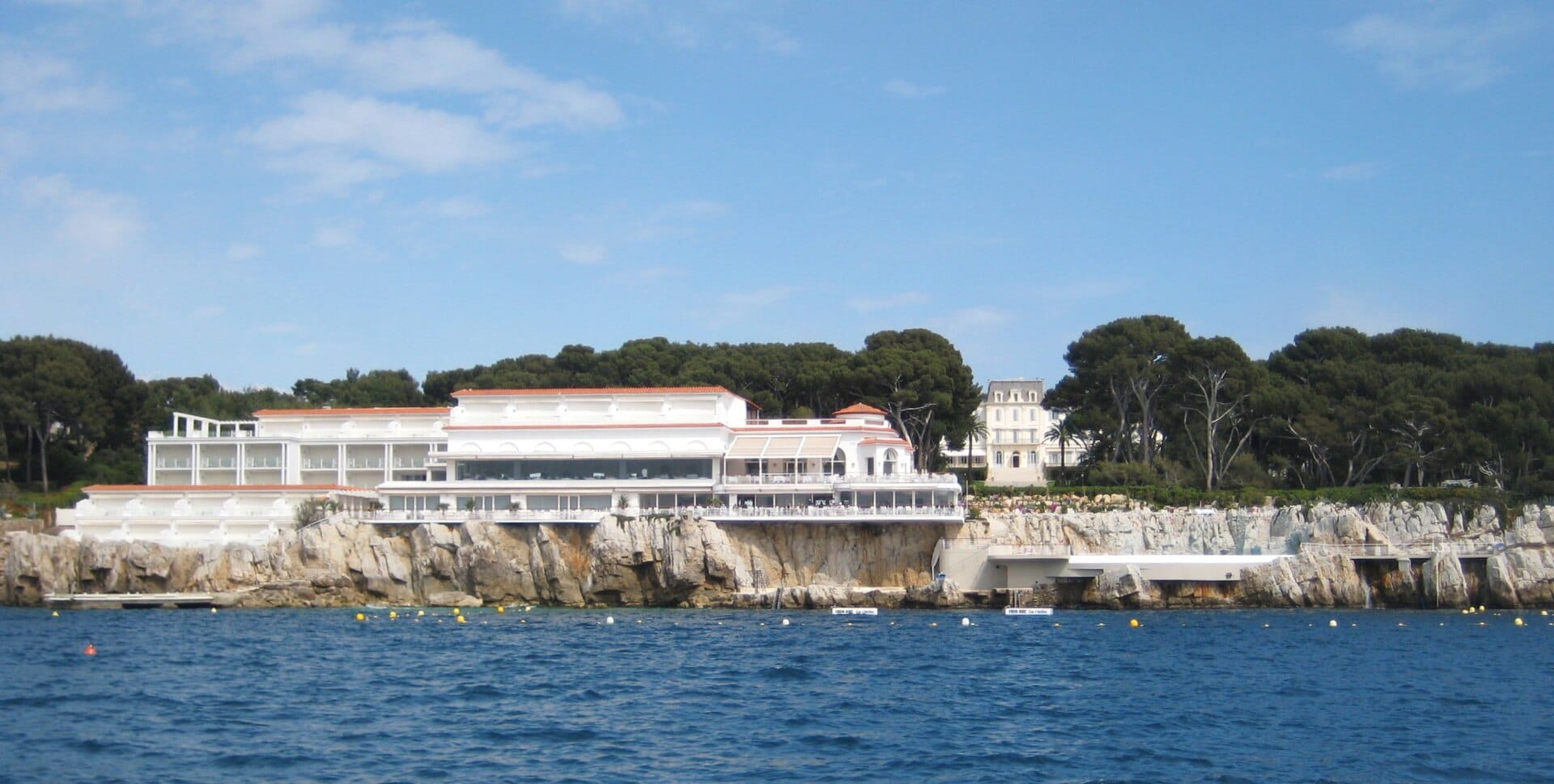 The Eden-Roc pavilion at Cap d'Antibes on its clifftop above the Mediterranean
