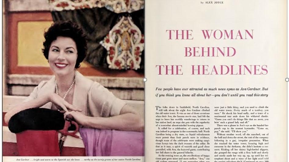 Ava Gardner at a bullfight, Photoplay, October 1957