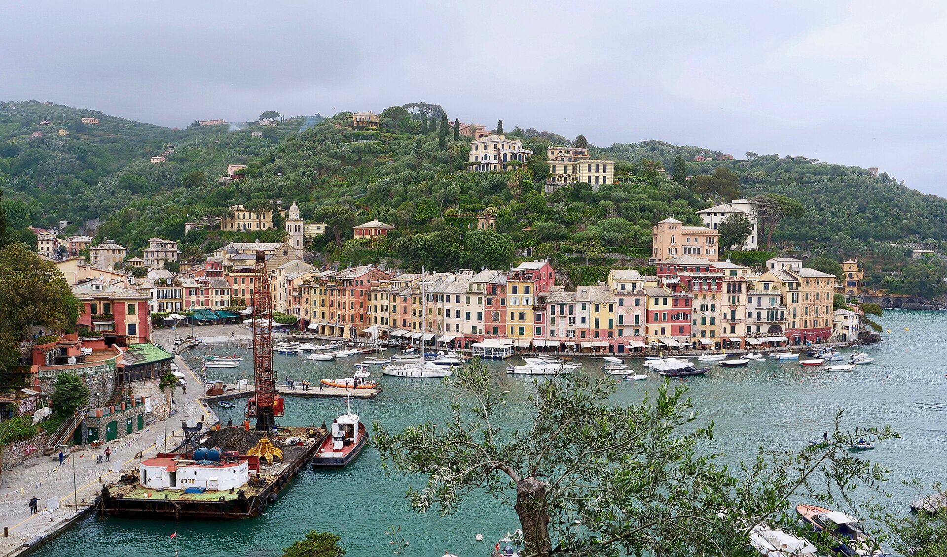 The harbour of Portofino seen from above, on the Ligurian coast