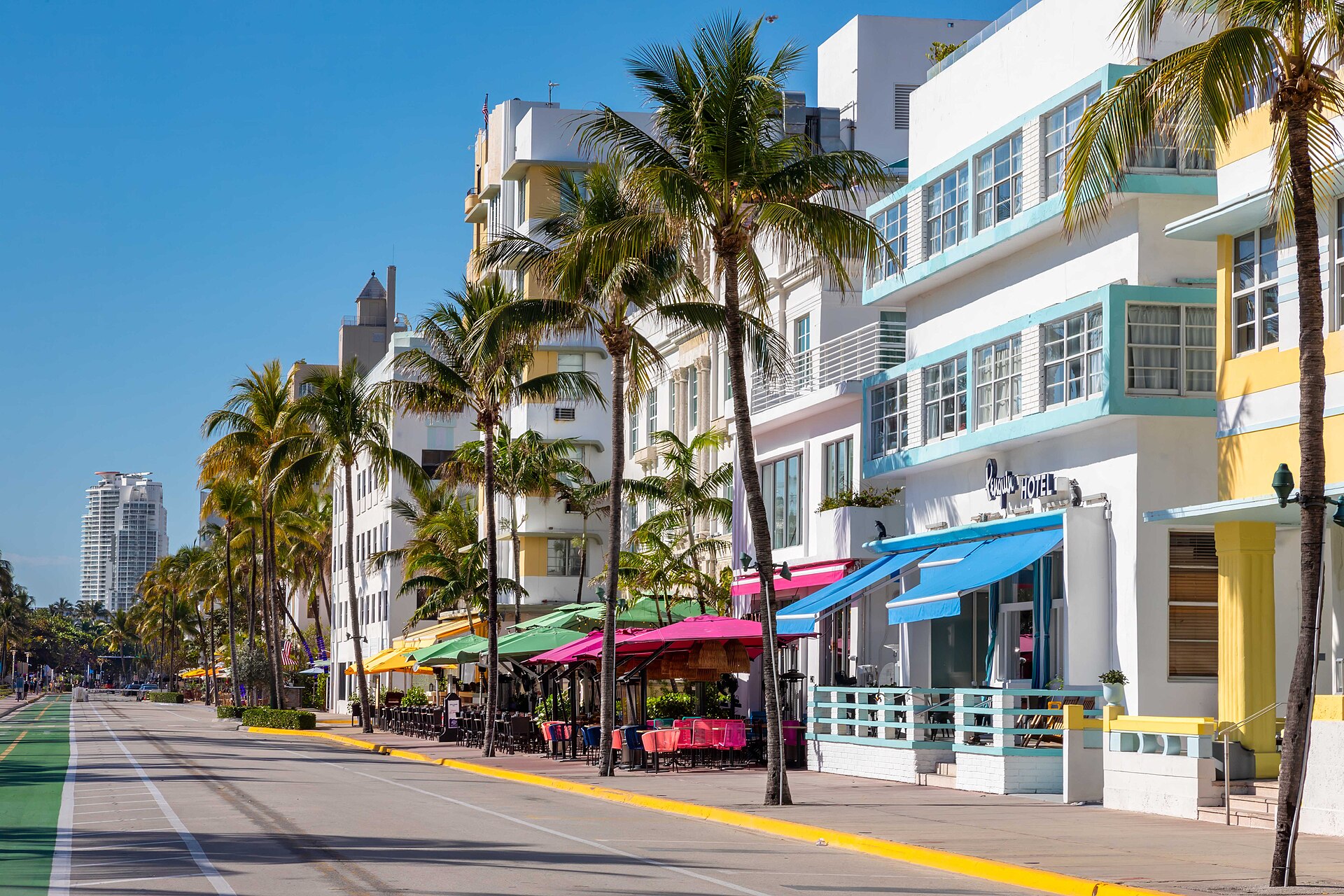 Art Deco hotels along Ocean Drive in the Miami Beach Art Deco Historic District