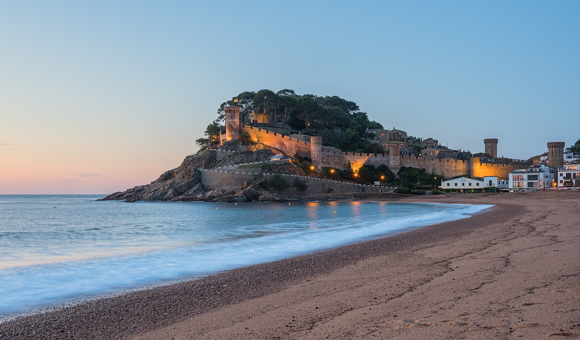 The medieval castle and old town of Tossa de Mar above the bay on the Costa Brava